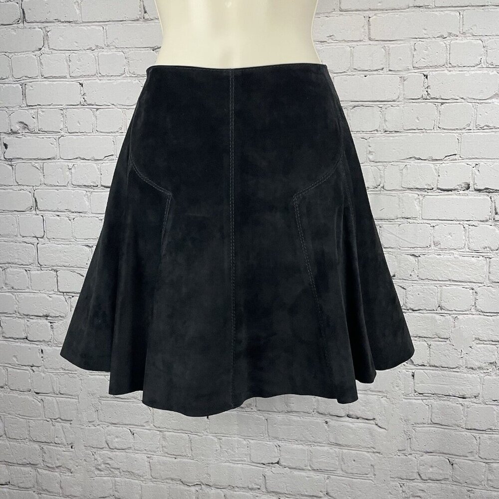 Donald J Pliner Black Suede A Line Mini Skirt Zipped Lined Italy Made Size 4 - Picture 1 of 8